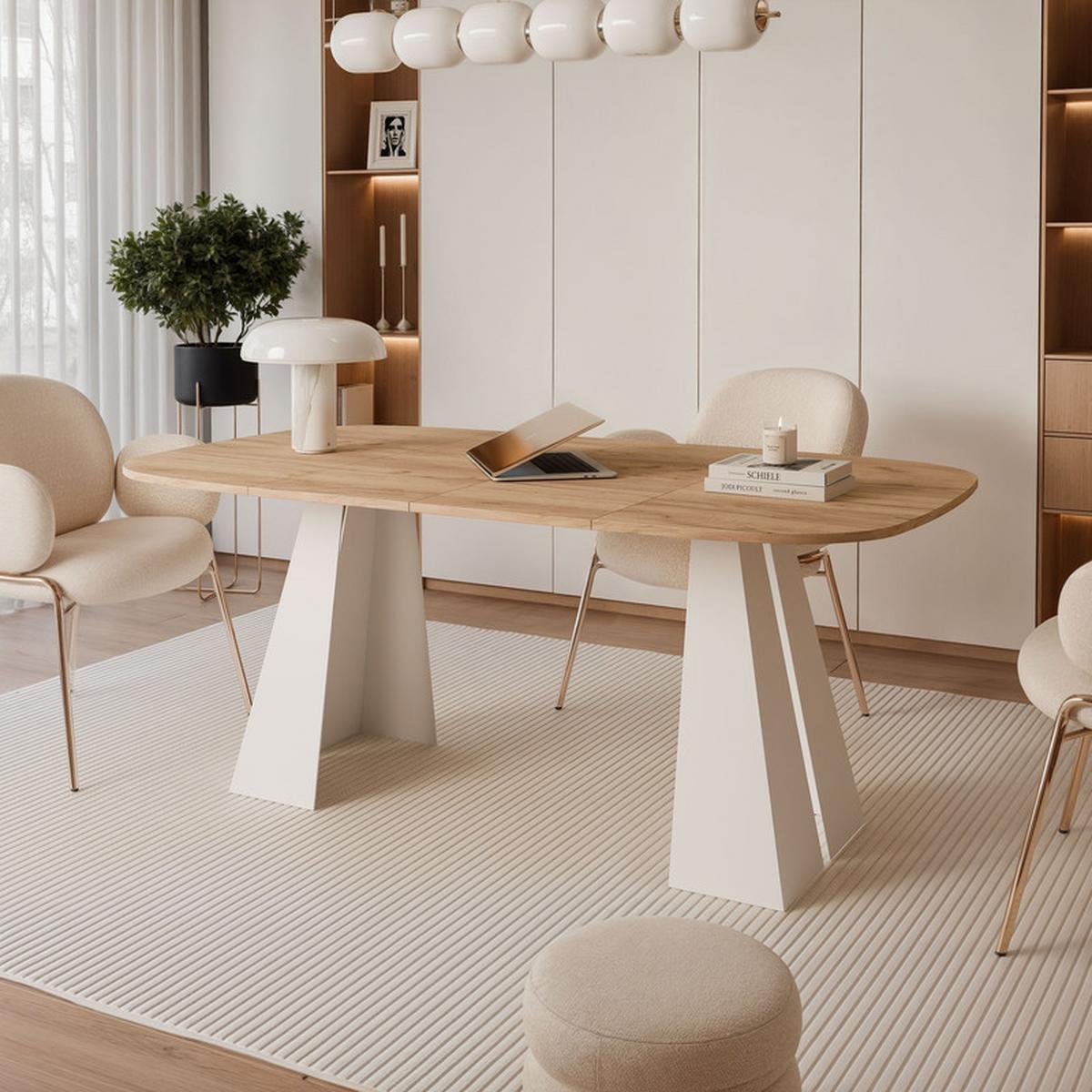 AUSZIEHTISCH ZELO 120/60/76 cm, Weiß / Kraft-Eiche - Eichefarben/Weiß, Holzwerkstoff/Metall (60/120/76cm) - Idohome