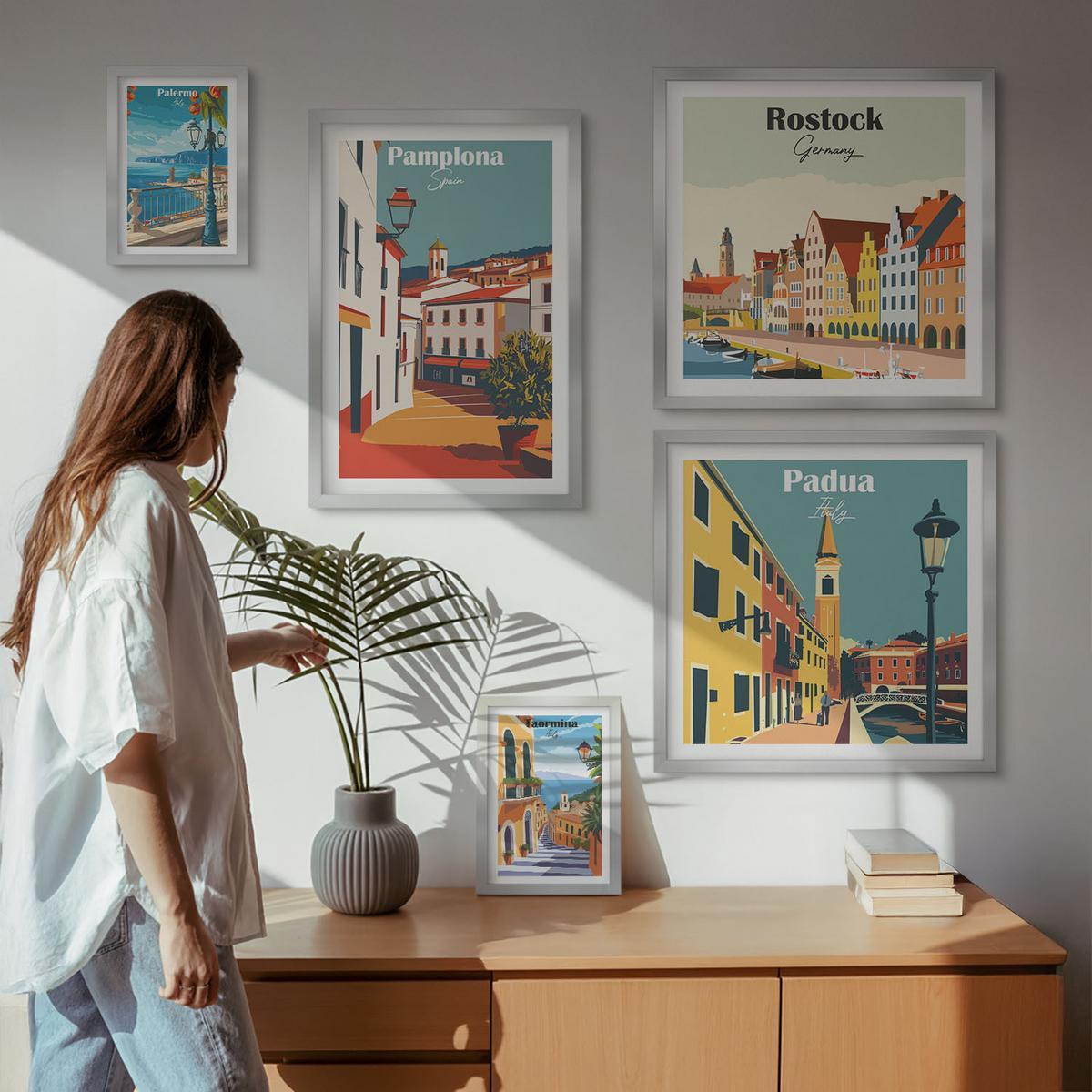 BILDER SET 5er Set - 50x50 cm & 20x30 cm & 40x60 cm Silberner Rahmen - Architektur der Küstenstädte - Silberfarben, Kunststoff (40/60cm) - TULUP