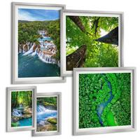 BILDER SET 5er Set - 50x50 cm & 20x30 cm & 40x60 cm Silberner Rahmen - Strandwellen, Himmelsbrücke, Spaziergang - Silberfarben, Kunststoff (40/60cm) - TULUP