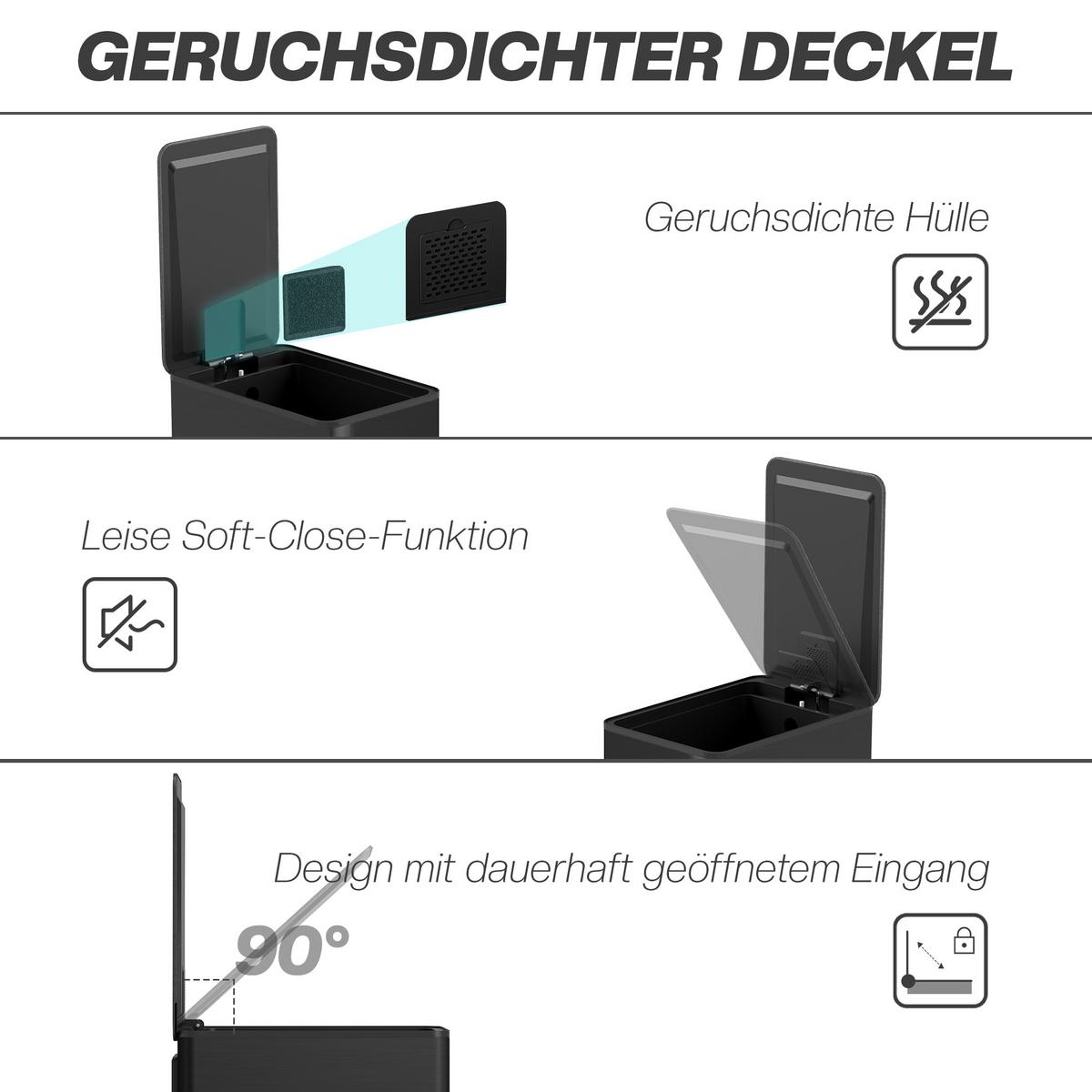 MÜLLEIMER Edelstahl Kunststoff Schwarz - Schwarz, Metall (37.2/57/21.5cm) - HOMCOM