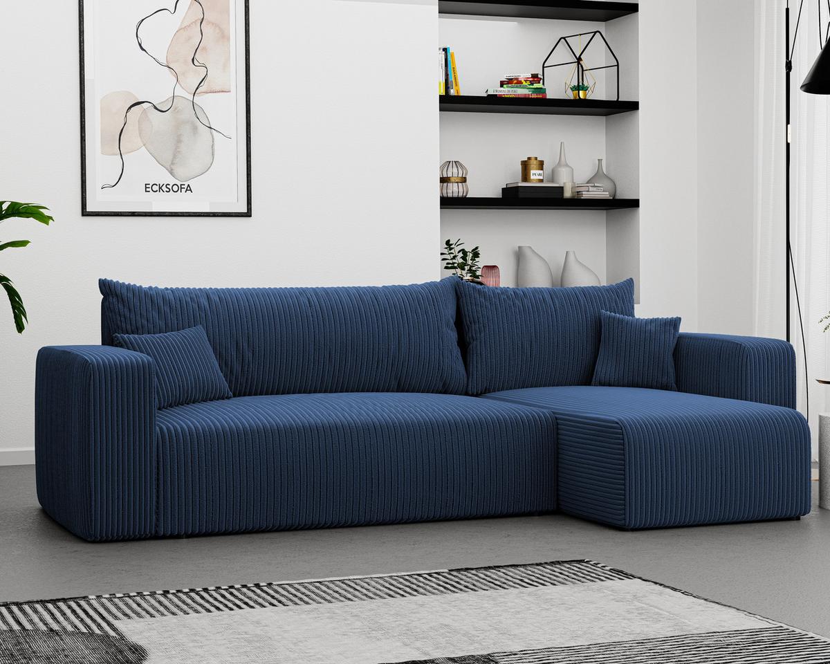 ECKSOFA Blau Cord-Stoff mit Bettkasten - Blau, Textil (248/145cm) - Idohome