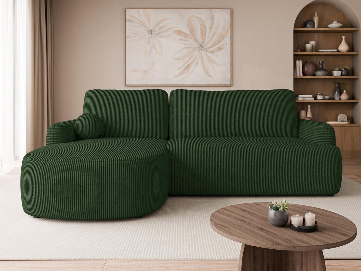 ECKSOFA Loridu Cord, Seite: Links - Dunkelgrün/Schwarz, Holz/Kunststoff (250/174cm) - MIRJAN24
