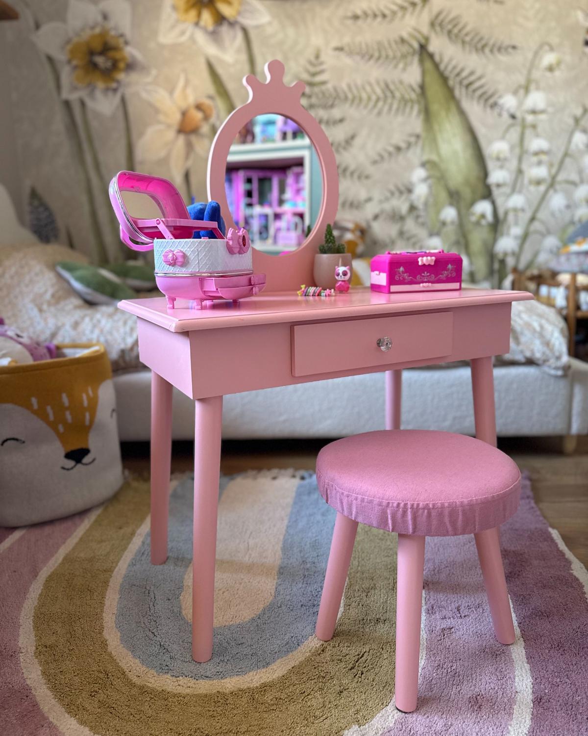 KINDERSCHMINKTISCH mit Hocker Rosa Margie - Pink, Holz/Holzwerkstoff (62/102/40cm) - Beliani