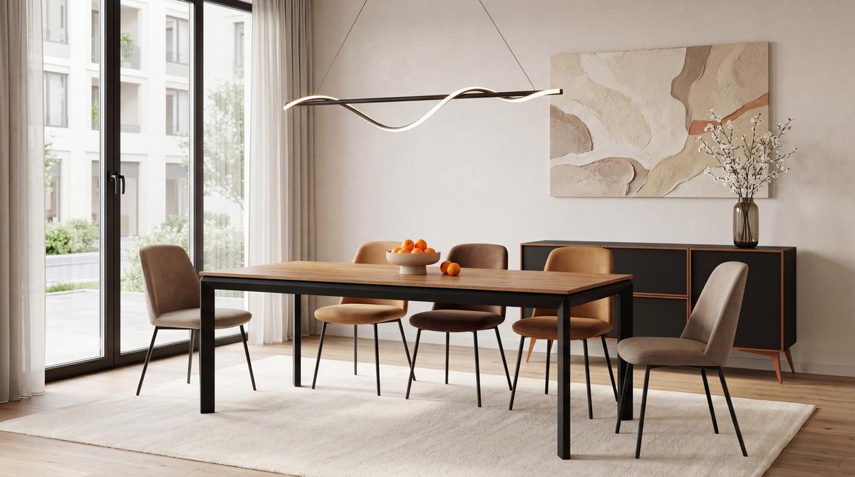 ESSTISCH Elan rechteckig ausziehbar verlängerbar mit Schwarzen Metallbeinen, Eiche Braun 180-270/90/76 cm - Eiche Wotan/Schwarz, Holzwerkstoff/Metall (90/270/76cm) - WFL GROUP