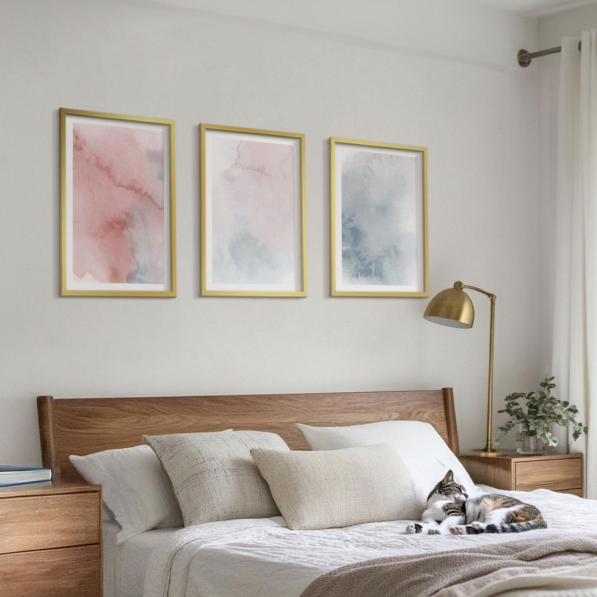 BILDER SET 3er Set - 40x60 cm Goldrahmen - Pastellfarben auf Leinwand - Goldfarben, Kunststoff (40/60cm) - TULUP
