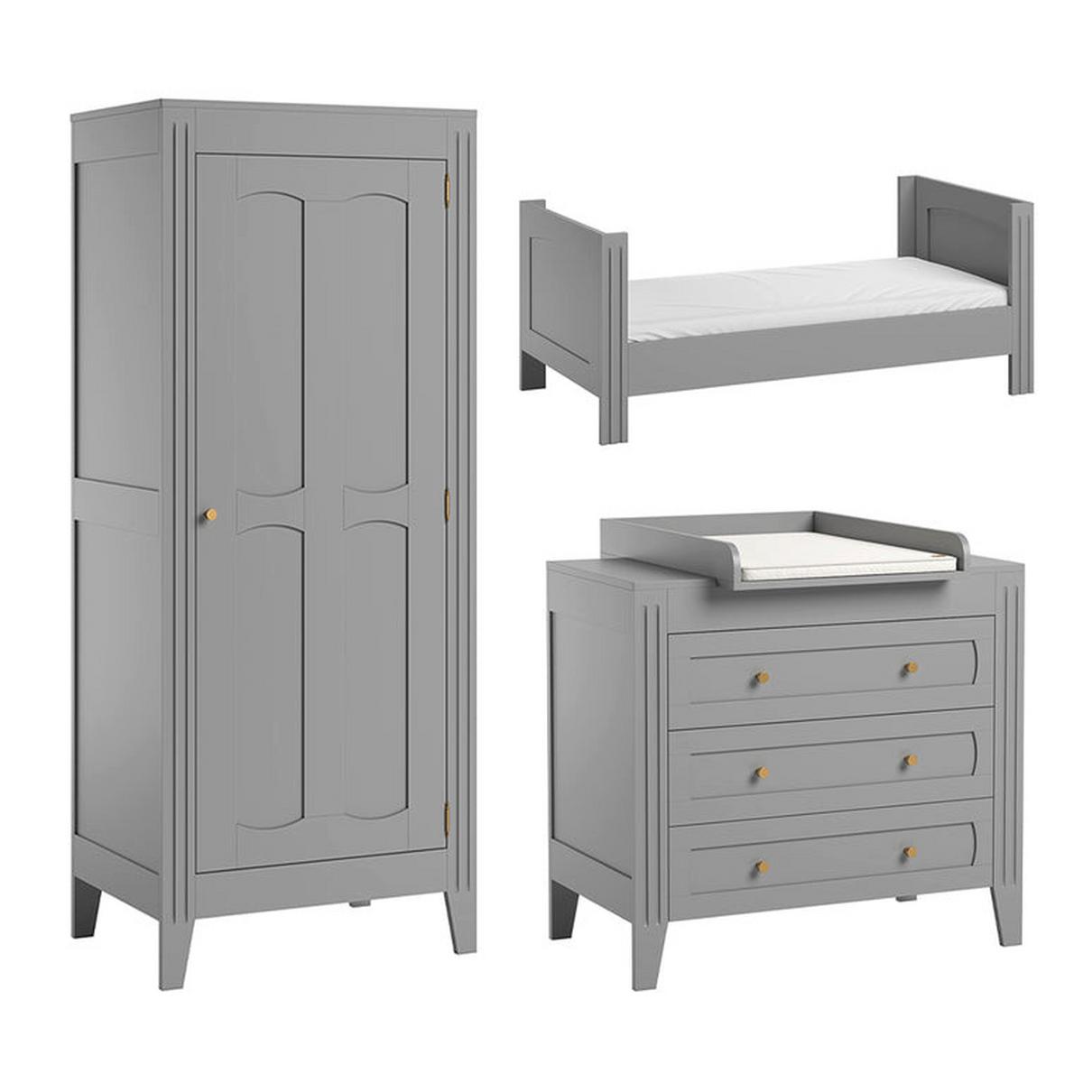 BABYZIMMER 3-teilig Grau - Grau, Holzwerkstoff (144/80/75cm) - Petits-meubles
