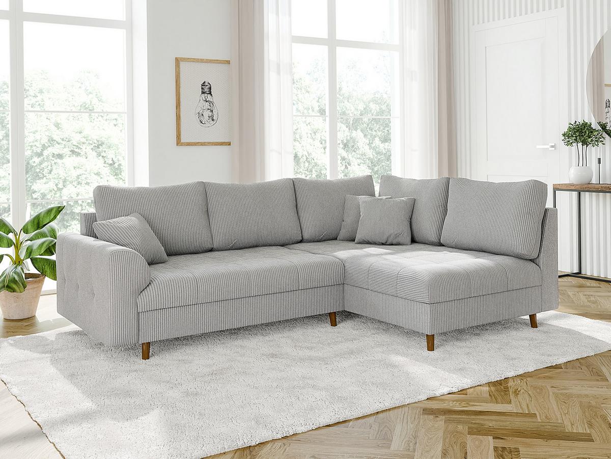 ECKSOFA inkl. Hocker Alma Hellgrau Cord - Ottomane rechts - Hellgrau/Braun, Holz/Textil (231/161cm) - S-Style Möbel