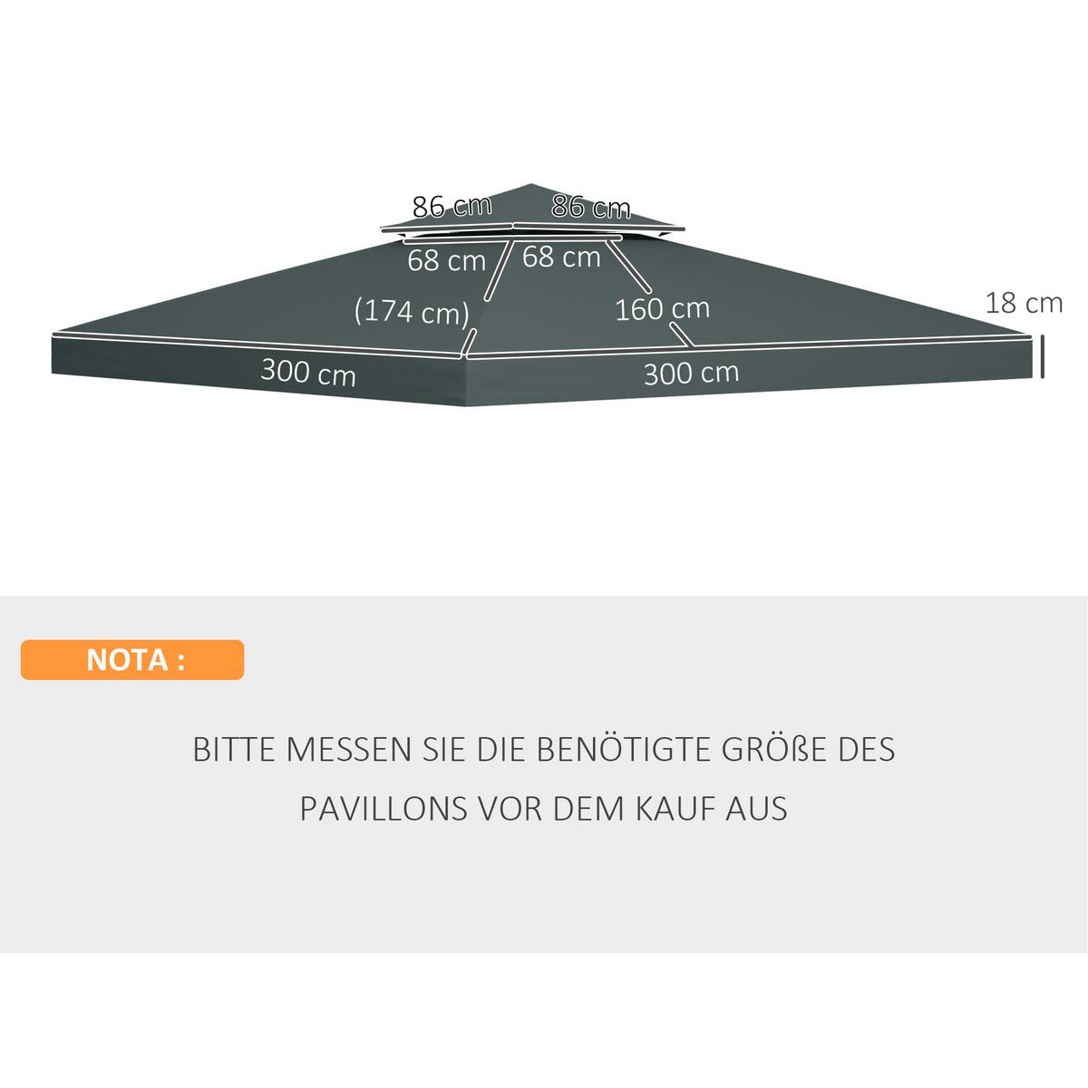PAVILLONDACH, Polyester, Kohlegrau - Grau, Kunststoff (300/18/300cm) - Outsunny