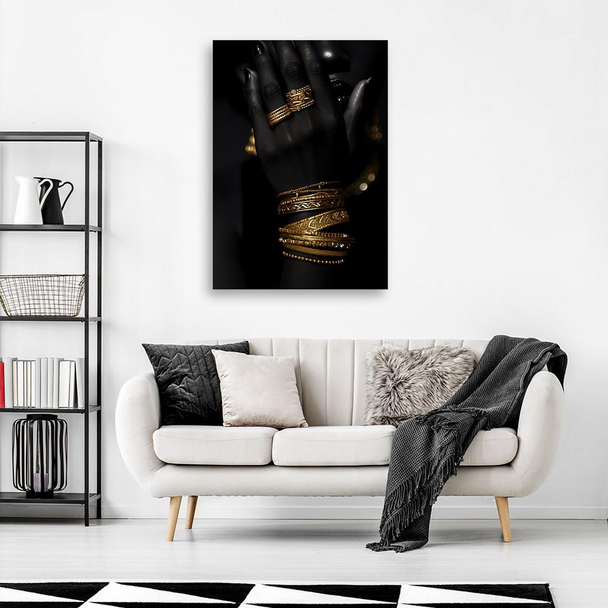 LEINWANDBILD Hand Gold Glamour 40x60cm - Schwarz, Textil (40/60cm) - Feeby
