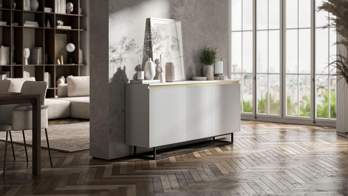 SIDEBOARD Selene 3D Weiß Matt mit metallrahmen Glamour 167 cm - Schwarz/Weiß, Holzwerkstoff/Metall (167/79/35cm) - Meble Lindner