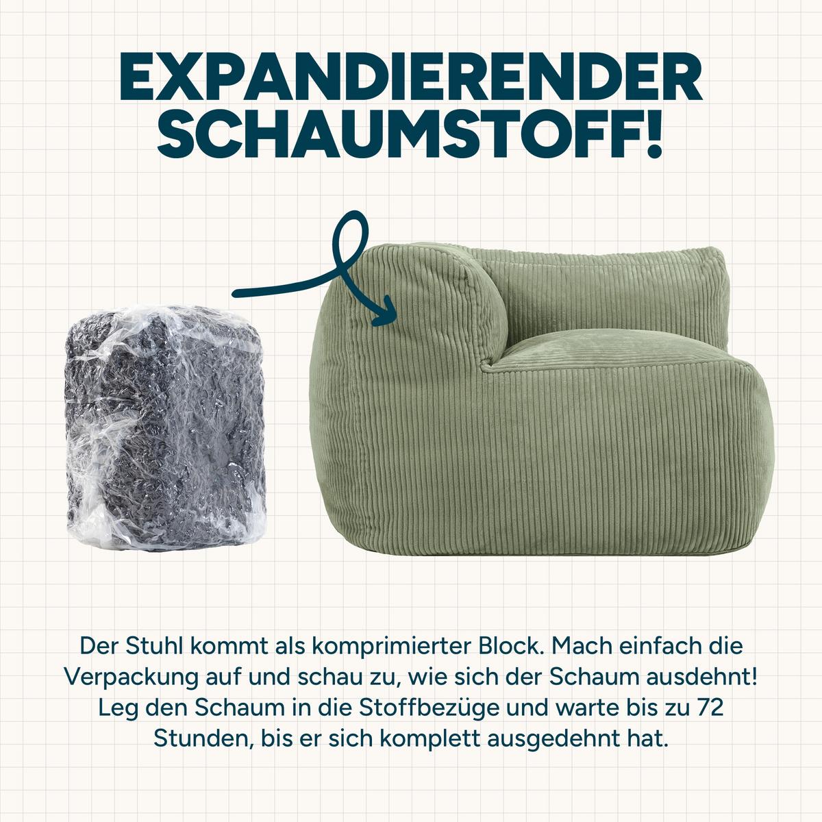 SITZSACK-ECKSESSEL ZEN modular Cord - Grün, Textil (100/68/100cm) - icon