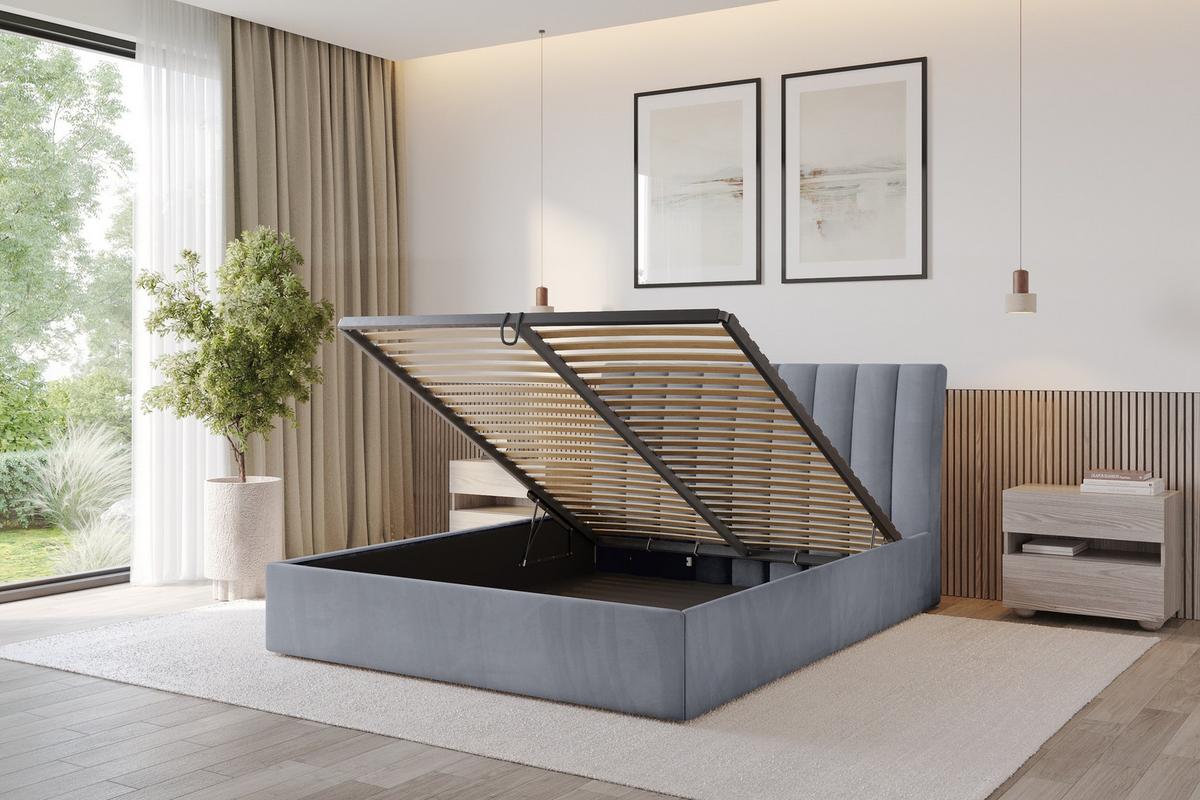 POLSTERBETT mit Bettkasten und Lattenrost, Bett mit Matratze H3/H4 - ILAN 160x200 Grau - Grau, Holzwerkstoff/Textil (160/200cm) - ALTDECOR