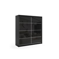 KLEIDERSCHRANK mit Lacobel-Schiebetüren und Aluminium-Leisten - VIVONA - 200 cm Schwarz - Schwarz, Holzwerkstoff (180/216/61cm) - ALTDECOR