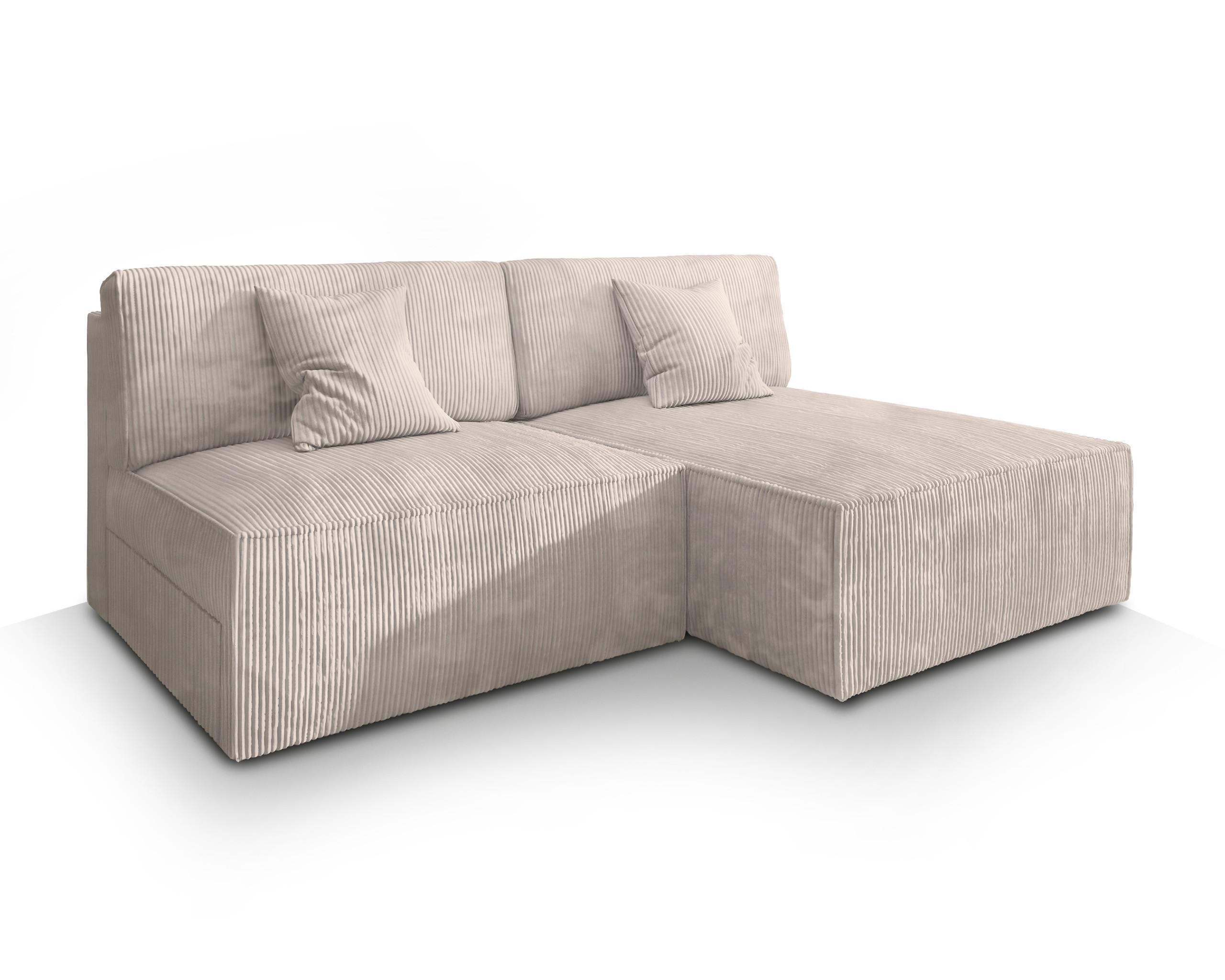 ECKSOFA FIORO P Creme Kordstoff mit Schlaffunktion - Creme/Grau, Holz/Kunststoff (204/148cm) - MASSENO