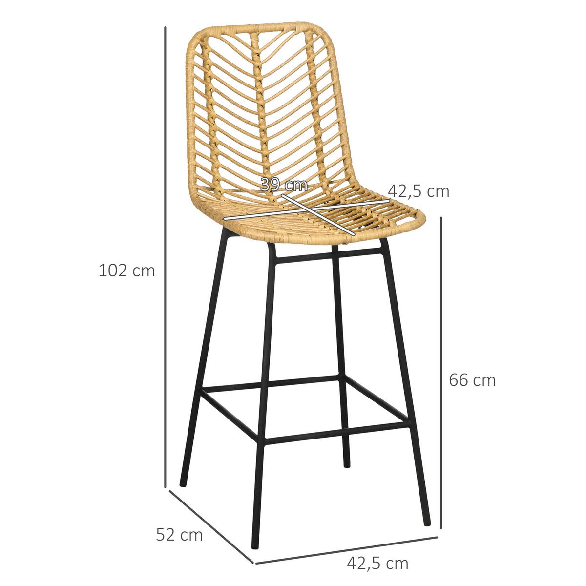 BARHOCKER 4ER-SET aus PE-Rattan Stahl Gelb - Gelb, Metall (52/102/42.5cm) - HOMCOM