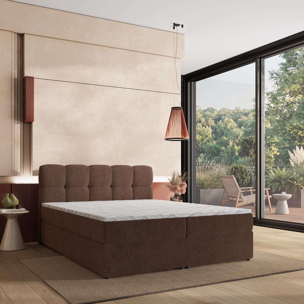 BOXBETT MERU 140x200 cm mit Matratze und Topper - Braun - Braun, Holz (140/200cm) - MASSENO