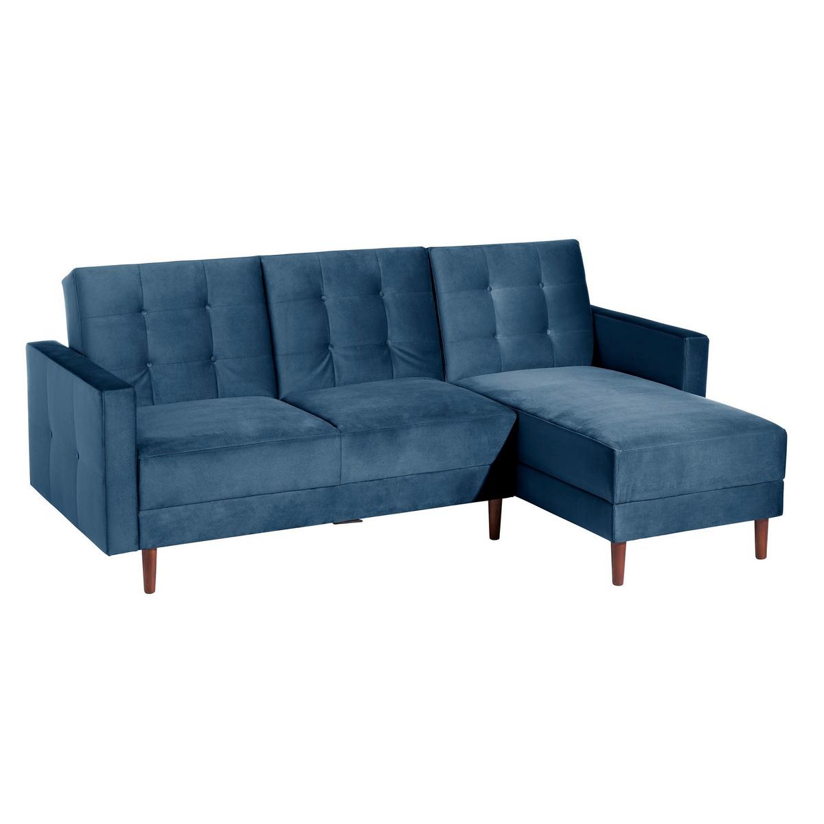 FUNKTIONSSOFA mit Hocker Katunia Samtvelours dunkelblau - Dunkelblau, Kunststoff (222/92/144cm) - 58aufmkessel