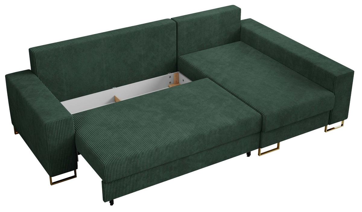 ECKSOFA Dorian Cord Grün - Goldfarben/Grün, Textil/Metall (242/138cm) - MKS