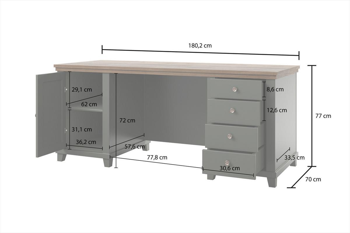 SCHREIBTISCH EVOLETTA 180x70x77 cm Bürotisch Computertisch, Hellgrün - Hellgrün, Holzwerkstoff (70/180/77cm) - MASSENO