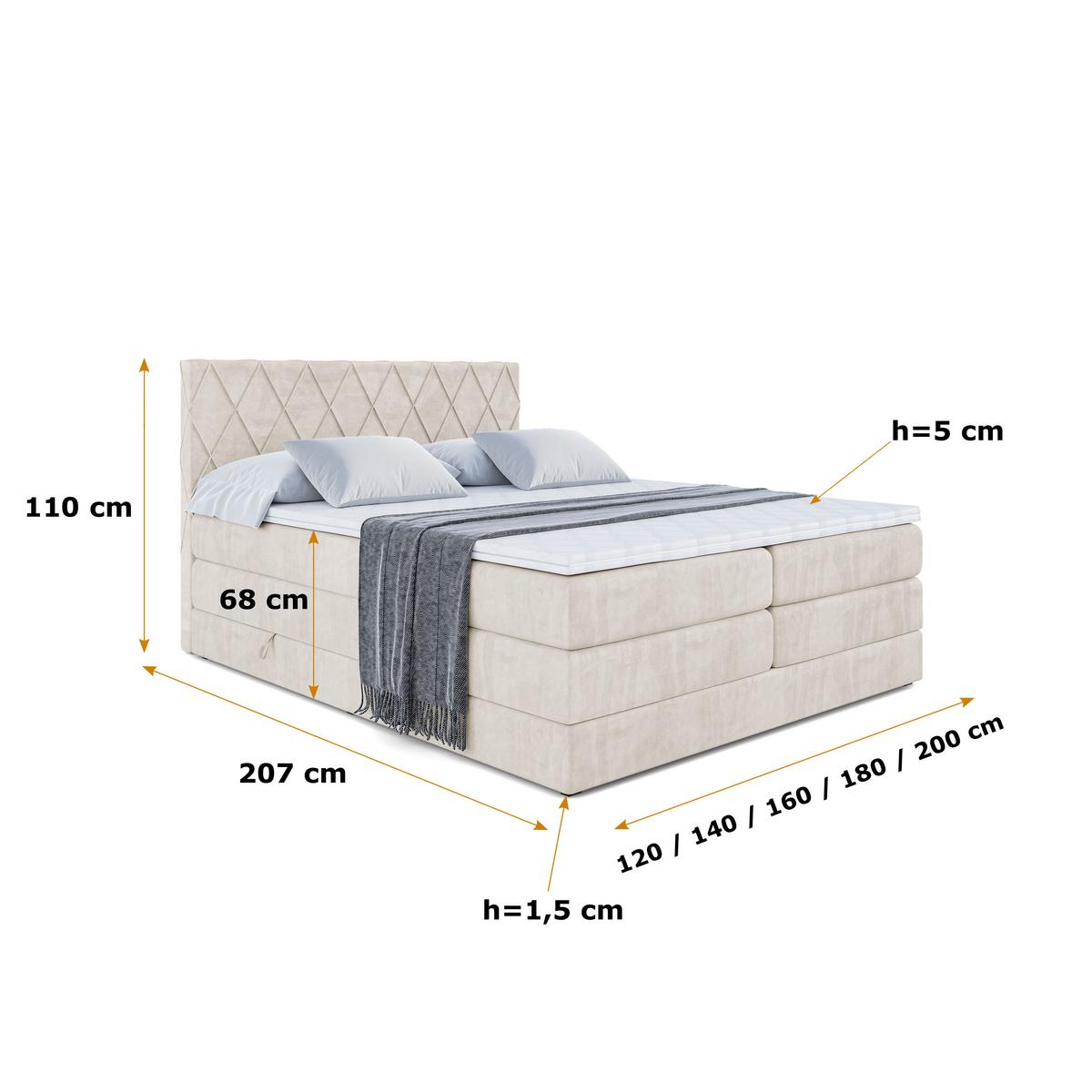 BOXSPRINGBETT LEPARO KING - 140 x 200 - H3/H4 - Ecru - Ecru, Holzwerkstoff (140/200cm) - ALTDECOR