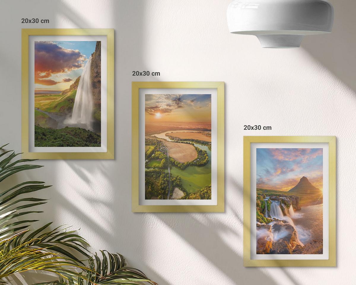 BILDER SET 3er Set - 20x30 cm Goldrahmen - Wasserfälle Landschaften im Westen - Goldfarben, Kunststoff (20/30cm) - TULUP