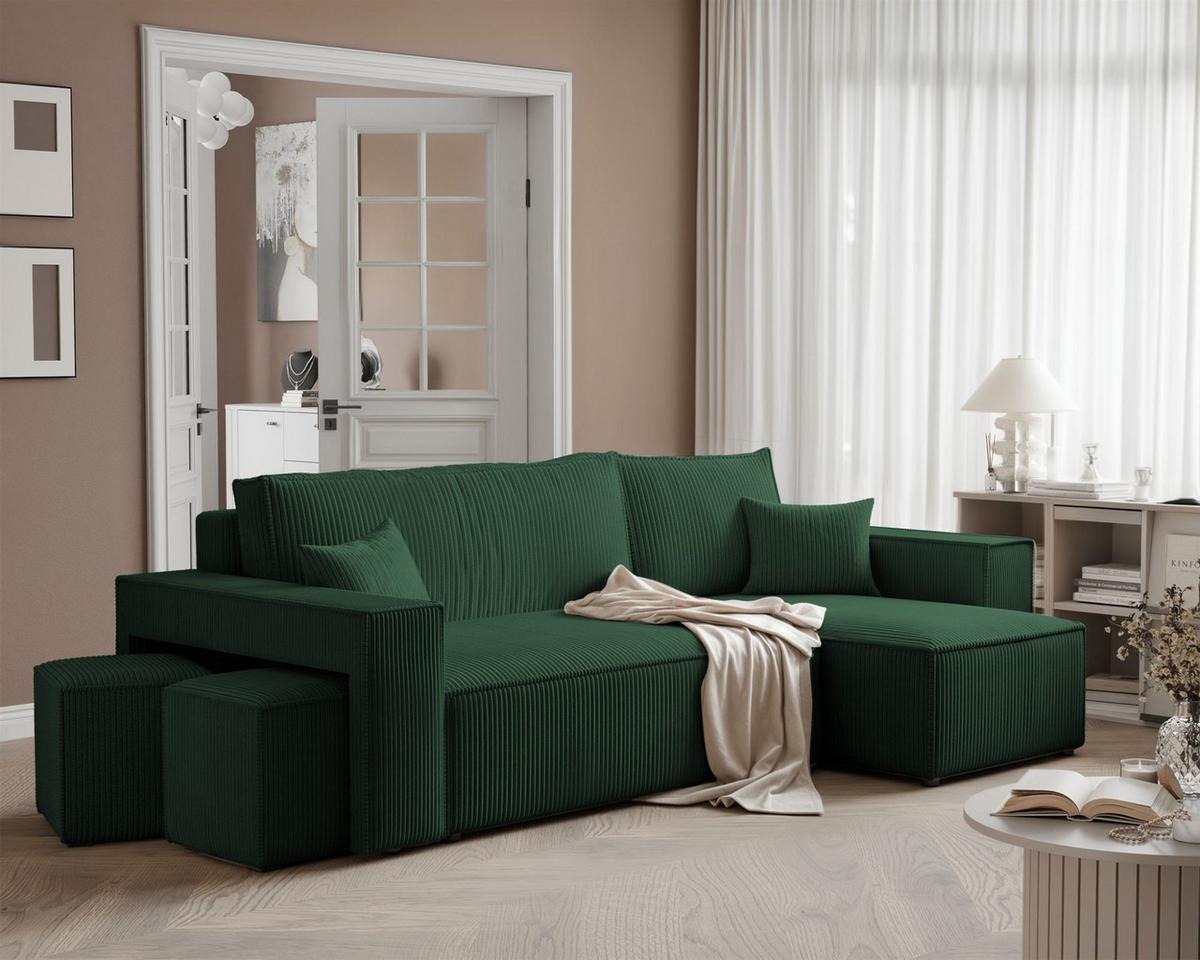 ECKSOFA Adara Inkl. Hocker - Grün, Holzwerkstoff/Textil (145/262cm) - Fun Möbel