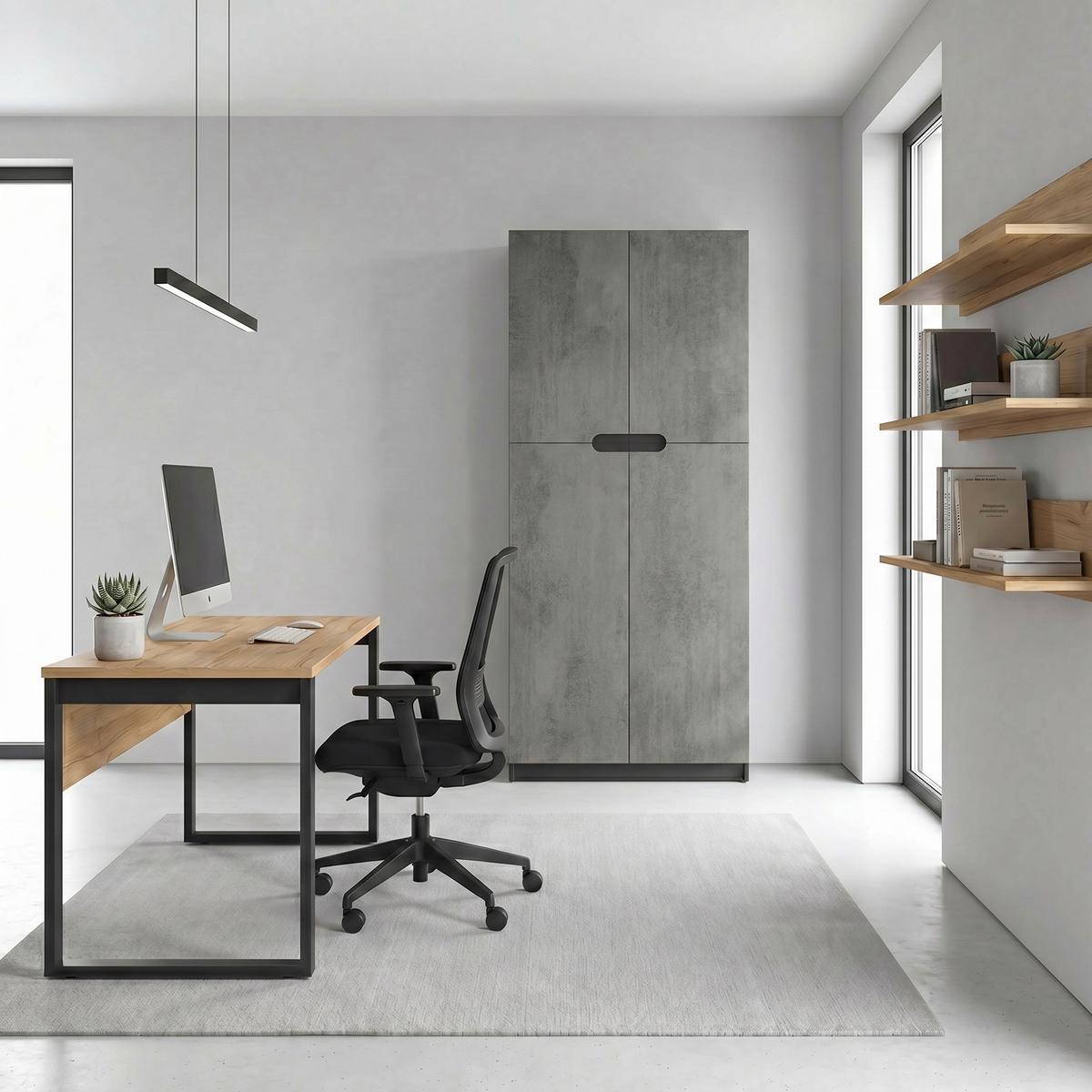 BÜROSCHRANK Logan Fronten in Beton Dunkel Optik - Dunkelgrau, Holzwerkstoff (82/184/37cm) - Vladon