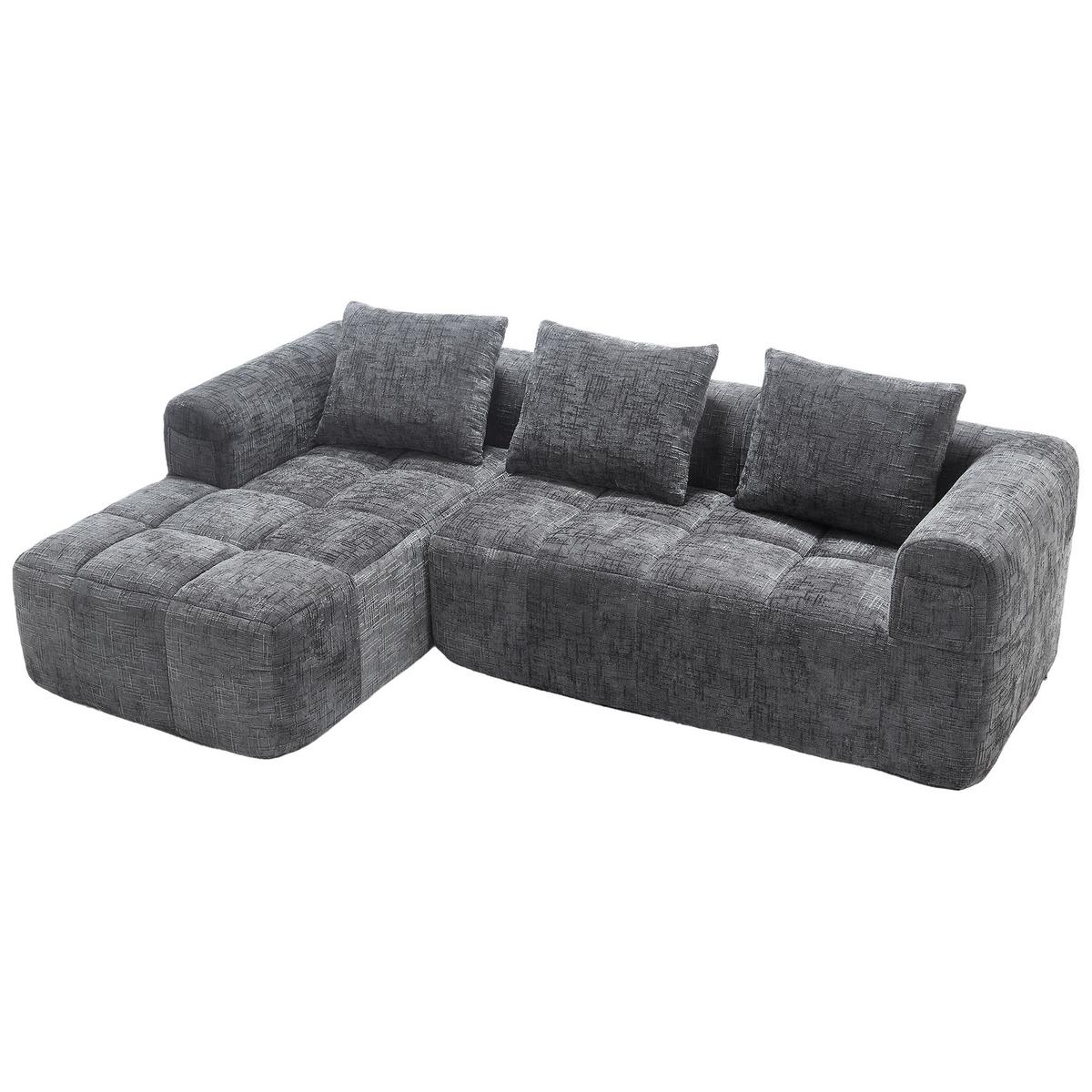 ECKSOFA chenille L-form mit chaiselongue & 3 kissen - Grau, Textil (250/158cm) - Urban Meuble
