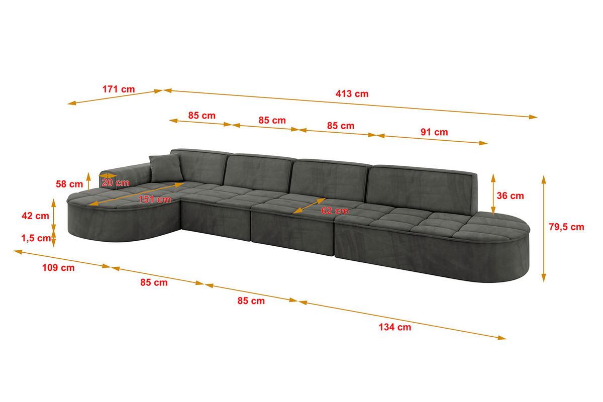 ECKSOFA Ottomane Links TARO-L3 - 413x171x79,5 cm Dunkelgrau - Dunkelgrau, Holzwerkstoff/Textil (413/171cm) - ALTDECOR