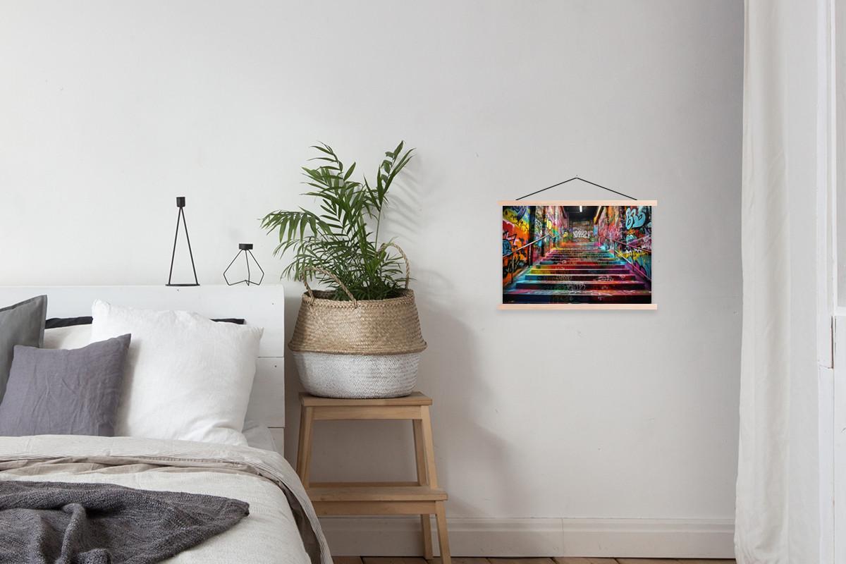 POSTER MIT MAGNETLEISTEN Treppe - Graffiti - Farben - Kunst Wandbilder 60x40 cm - Multicolor, Textil (60/40/0.15cm) - MuchoWow