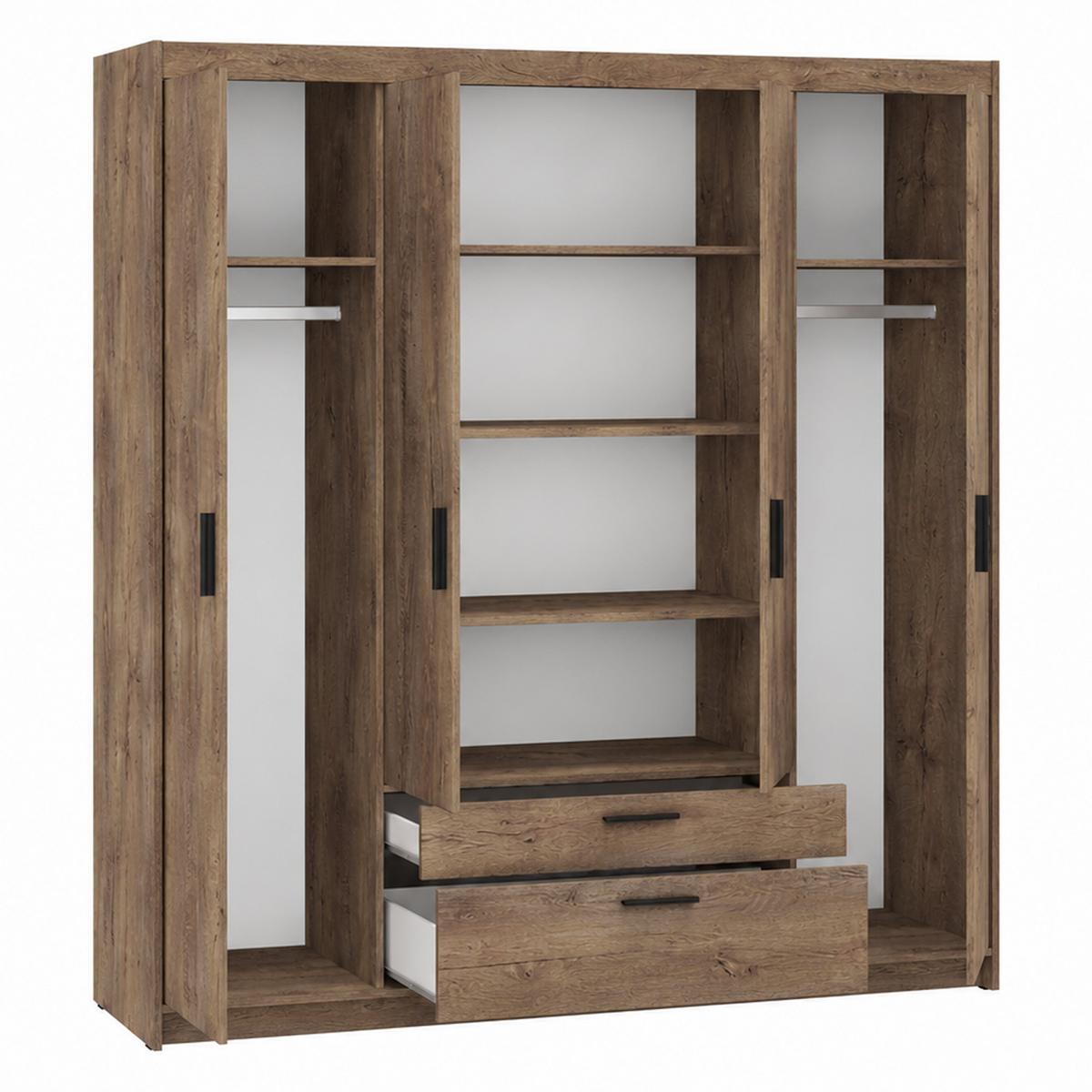 DREHTÜRENSCHRANK Elena mit 4 Türen und 2 Schubladen, ohne Spiegel Eiche Lefkas - Eichefarben, Holzwerkstoff (176/190/53cm) - Beautysofa