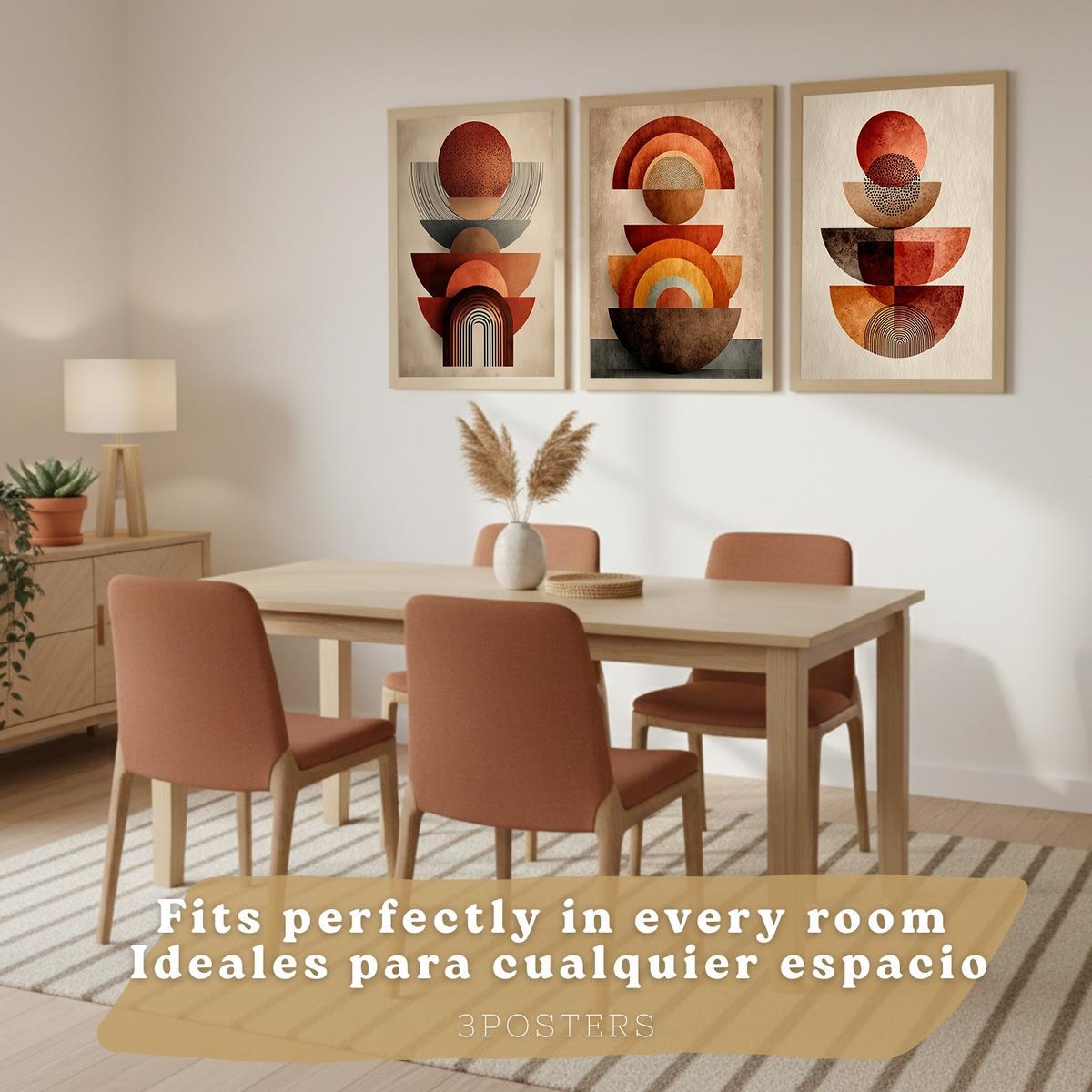 POSTER 3er Kunstdruck-Set Wandbilder Abstrakte Formen Rot Orange modern Wohnzimmer Deko, Schlafzimmer, Küche, Badezimmer Rahmenlos A4 - Klar, Papier (29.7/1/21cm) - Nacnic