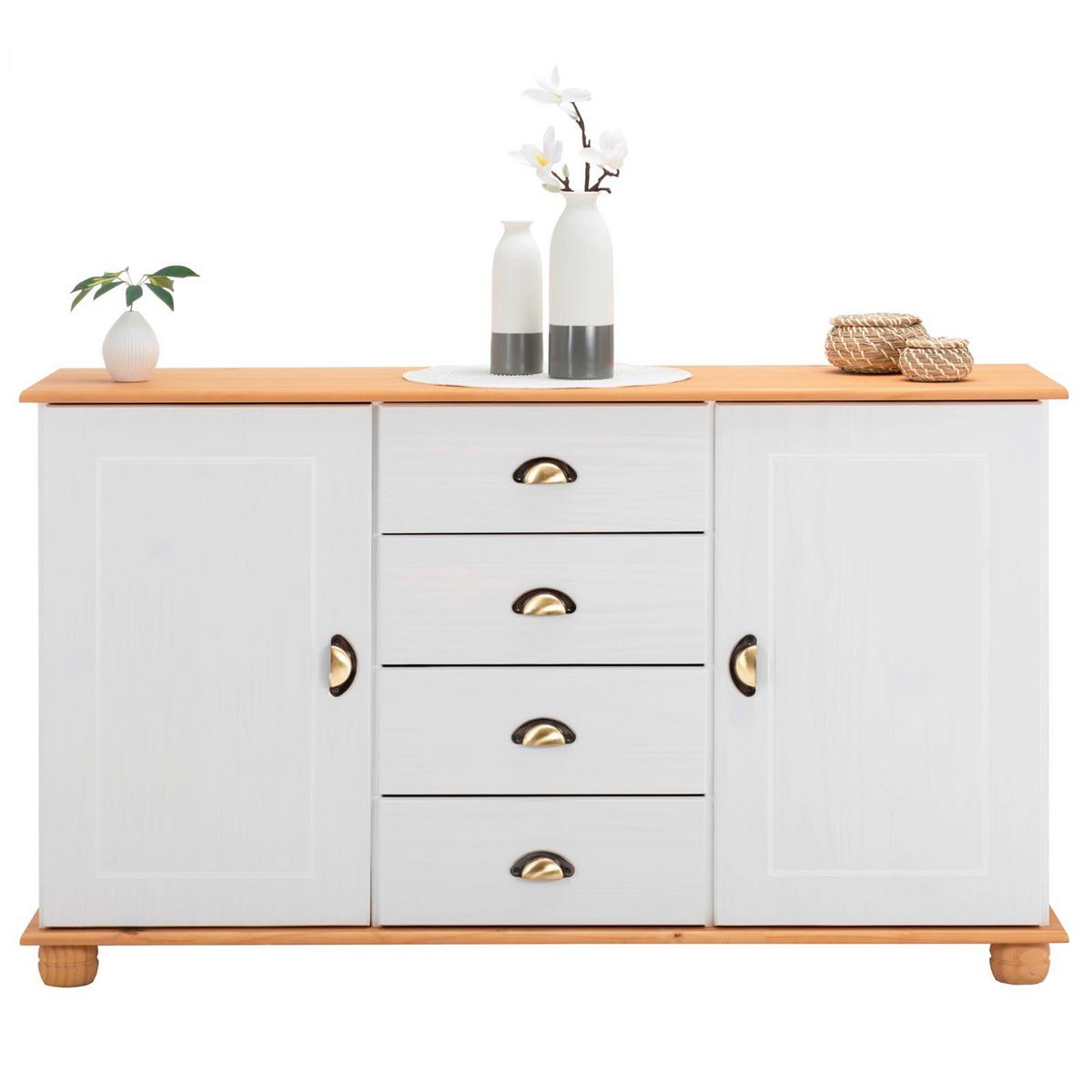 APOTHEKERKOMMODE COLMAR weiß/braun - Weiß/Braun, Holz (133/79/39cm) - IDIMEX