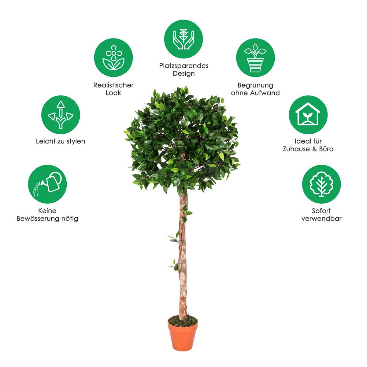 KUNSTBAUM Ficus formgeschnitten, 125 cm - Grün, Kunststoff (125cm) - Homescapes