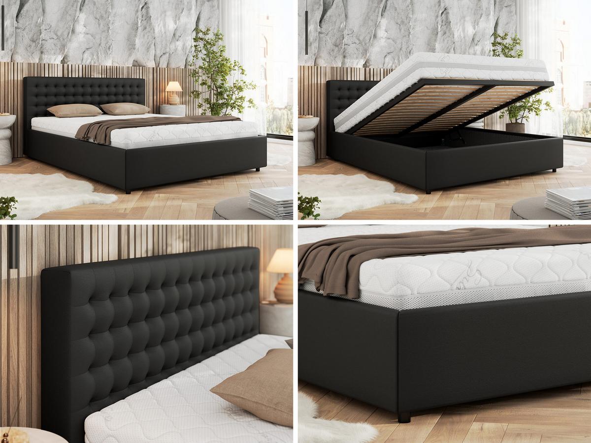 POLSTERBETT PAVO CLASSIC 140/200 - Schwarz Kunstleder - Multipocket-Matratze - Schwarz, Textil (140/200cm) - MKS