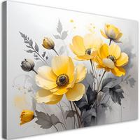 WANDBILD, Gelbe Blumen auf hellem Hintergrund mit dezentem Gold - Gelb, Textil (45/30cm) - Feeby