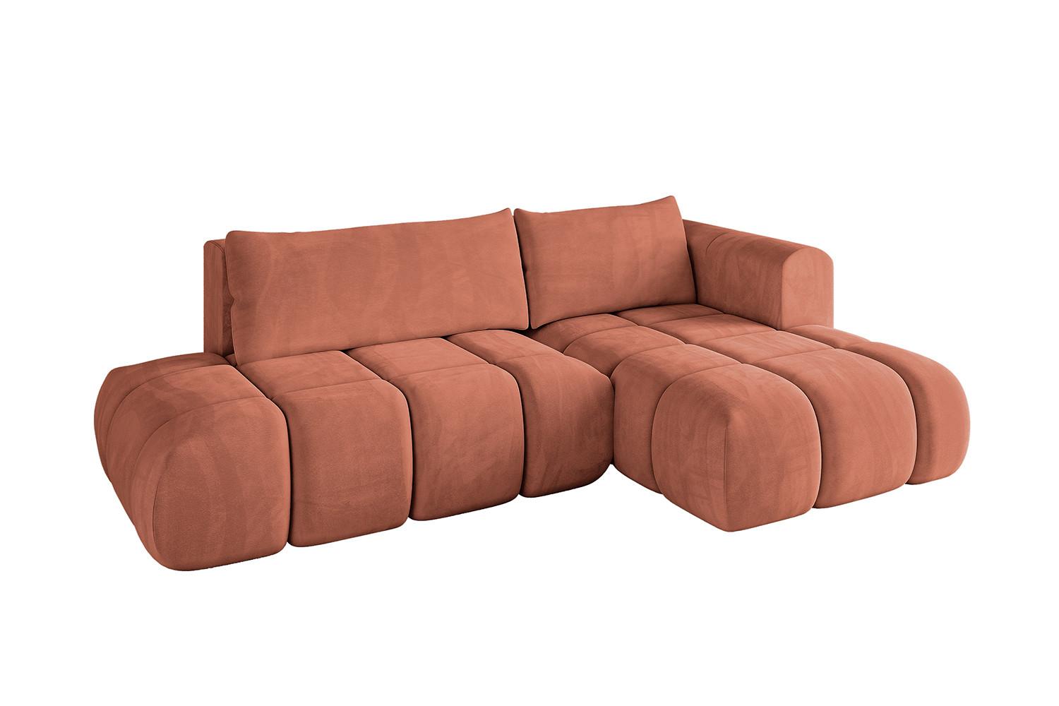 ECKSOFA Ottomane Rechts CLOUD-L 280x185x90 Apricot Velours - Koralle, Holzwerkstoff/Kunststoff (185/280cm) - ALTDECOR