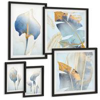 BILDER SET 5er Set - 50x50 cm & 20x30 cm & 40x60 cm Schwarzer Rahmen - Blaue Blumen im Hintergrund - Schwarz, Kunststoff (40/60cm) - TULUP
