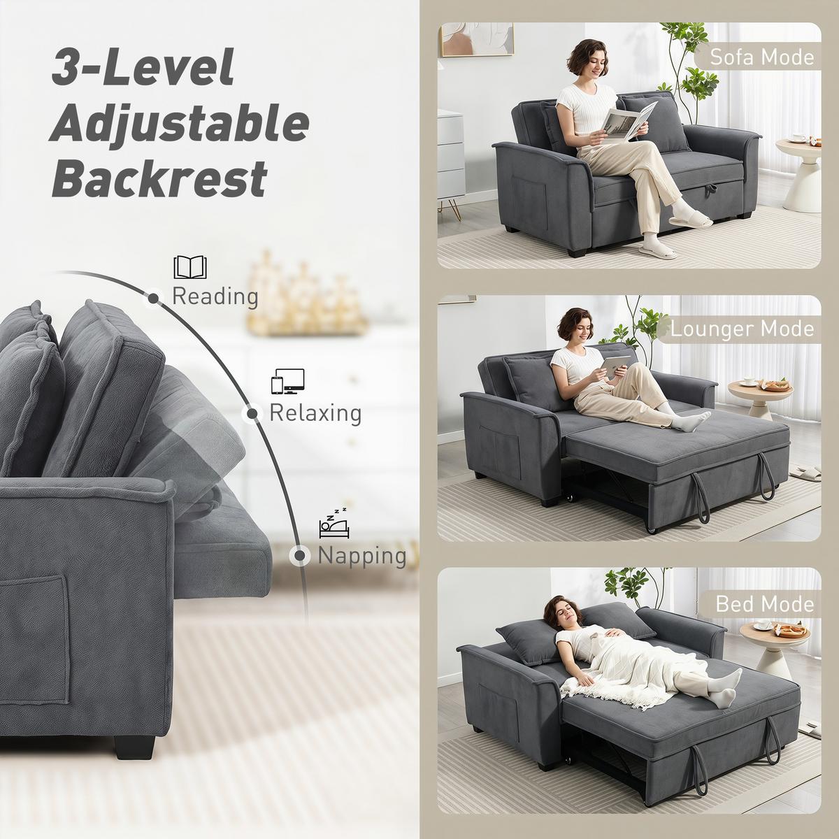 SCHLAFSOFA Polyester Dunkelgrau - Dunkelgrau/Schwarz, Holz/Kunststoff (85/86/168cm) - HOMCOM