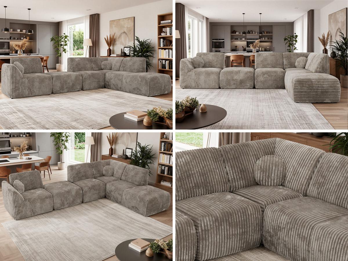 ECKSOFA NOARA 6M L Hellbraun Cord - Rechts - Hellbraun/Schwarz, Kunststoff/Textil (355/244cm) - MKS
