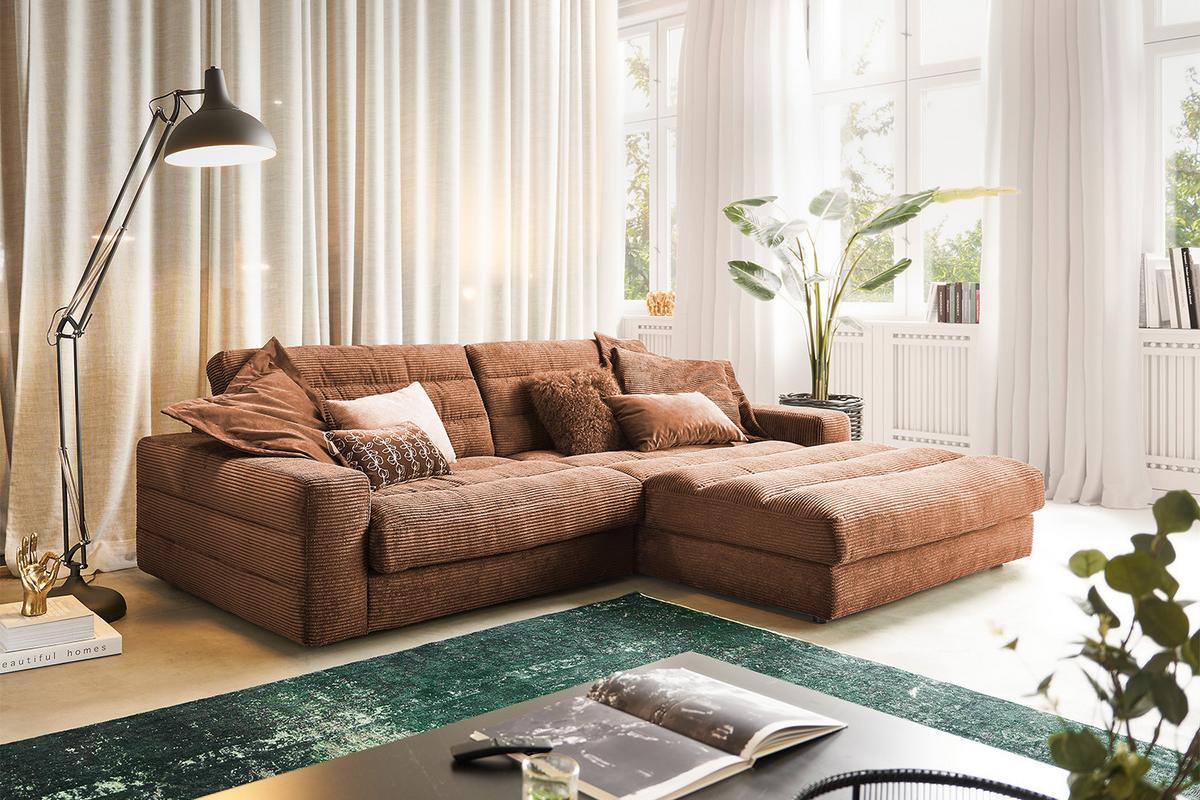 ECKSOFA LANA SOFA Braun Cord - Schwarz/Braun, Textil (296/205cm) - KAWOLA