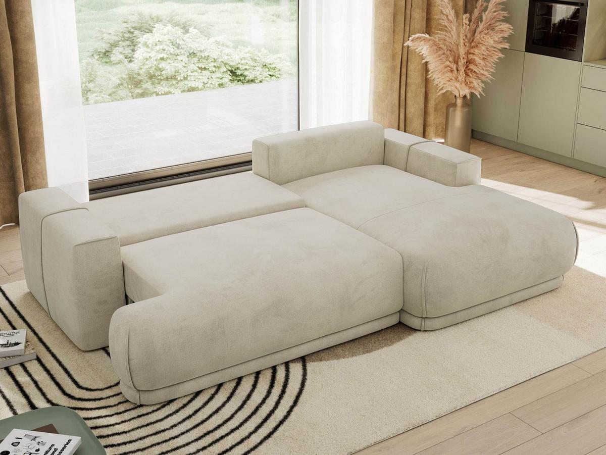 ECKSCHLAFSOFA RINA L Beige Velvet - rechts - Beige/Schwarz, Kunststoff/Textil (172/266cm) - MKS