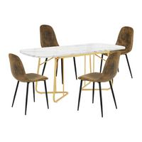 ESSTISCH SET mit 4 Retro-Stühlen - Braun, Holzwerkstoff/Textil (180/75/80cm) - Urban Meuble