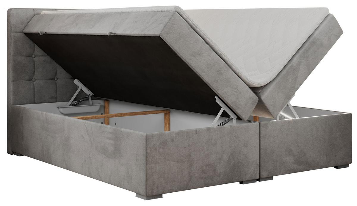 BOXBETT CARMEN 140/200 Hellgrau Velvet - H4 - Hellgrau, Holz/Textil (140/200cm) - MKS