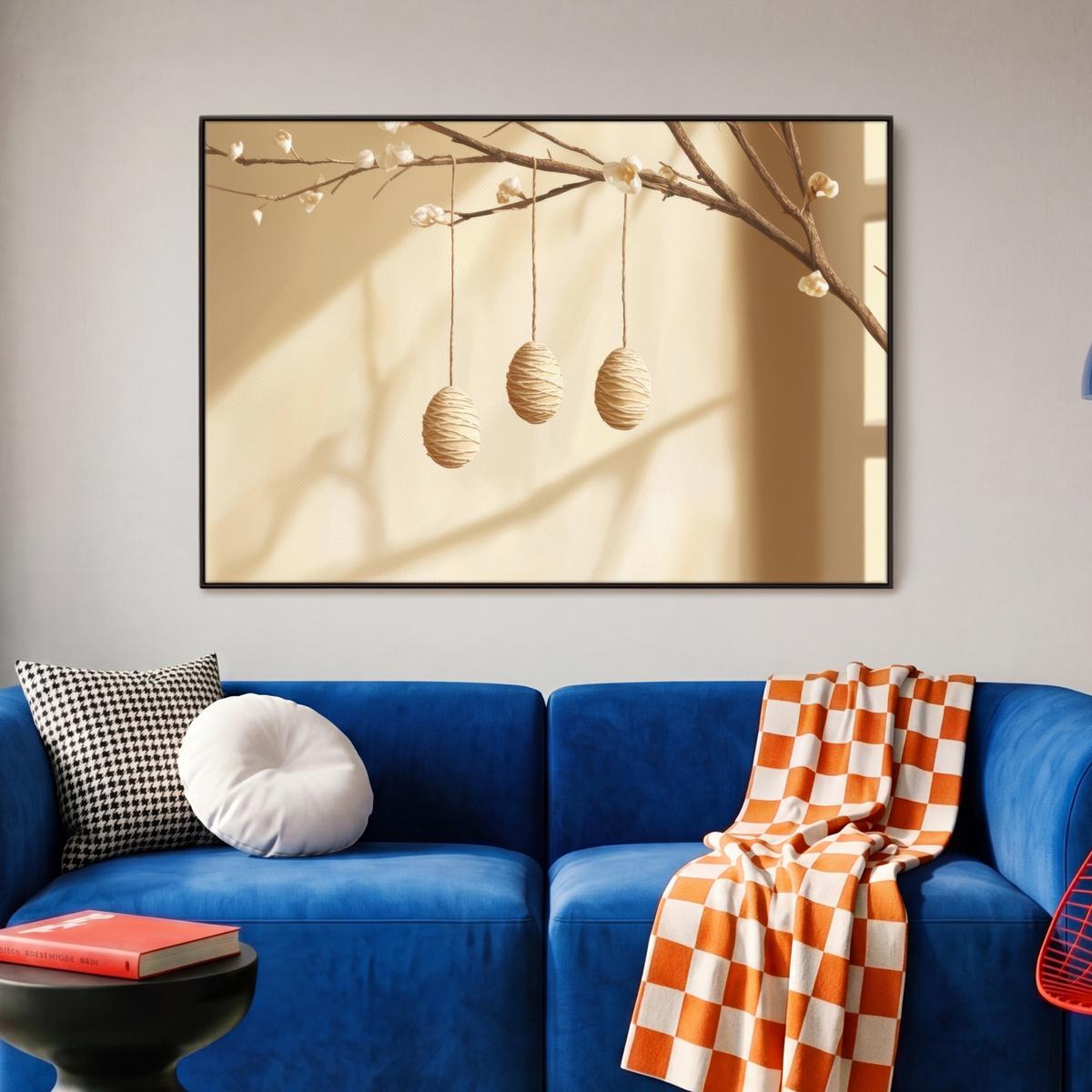 LEINWAND Bilder mit Rahmen - Beige - Osterkuchen - Eier - 90x60 - Beige, Textil (90/60cm) - MuchoWow