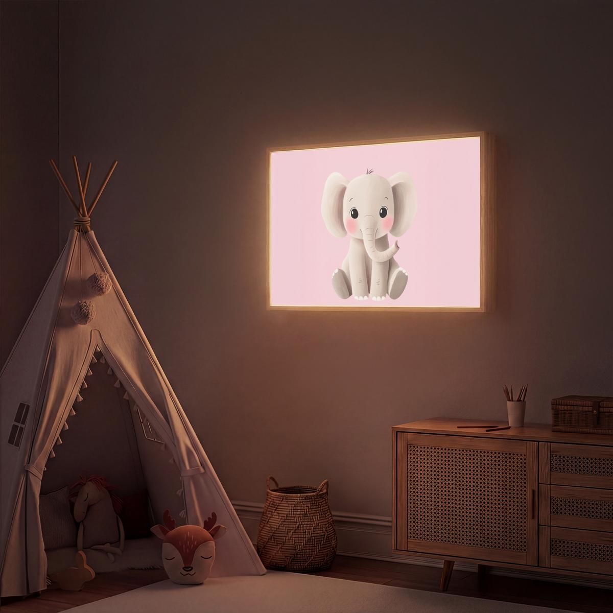 NACHTTISCHLAMPE MIT AKKU Elefant - Baby - Rosa - Cartoon 100x70 cm - Rosa, Holzwerkstoff (8/100/70cm) - OnlyWow