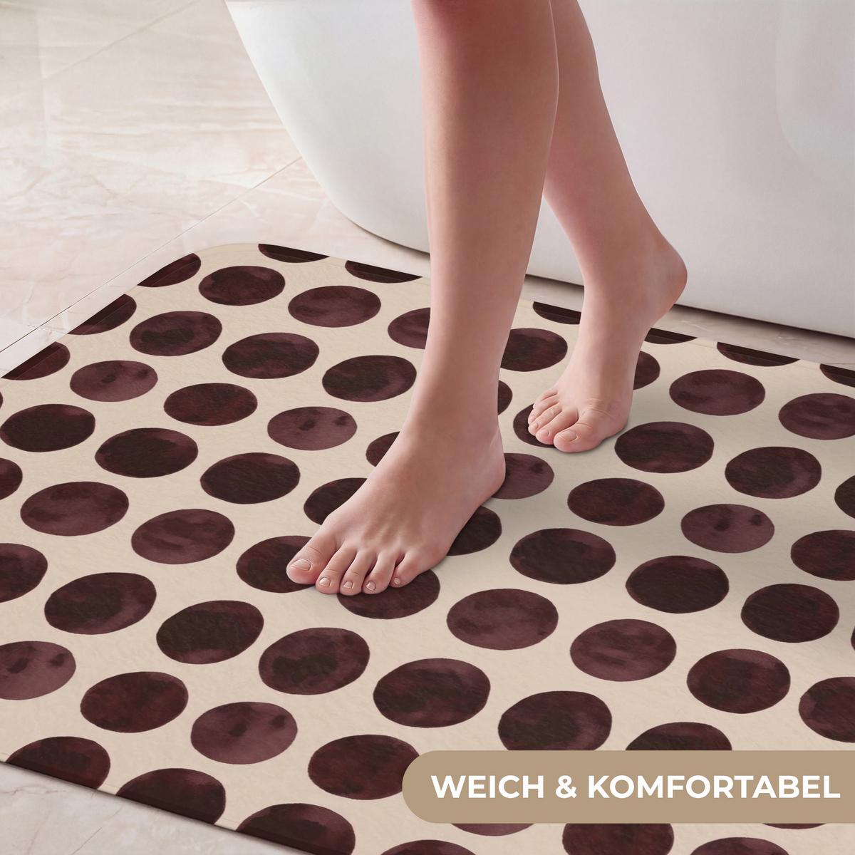 BADEMATTE Polka dots - Muster - Braun 60x90 cm - Bordeaux, Textil (60/90cm) - OnlyWow