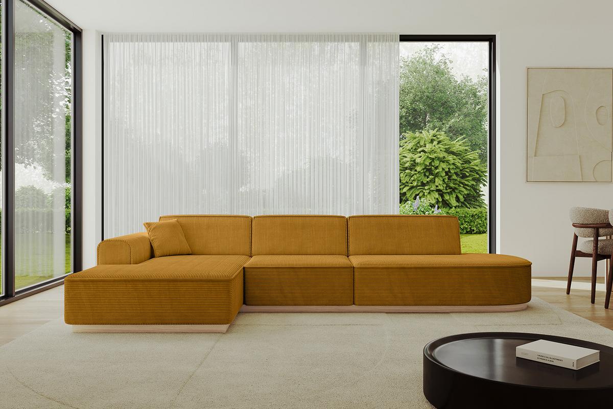 ECKSOFA Ottomane Links IREA-L2 - 327x165x80 cm Senfgelb - Grün, Holzwerkstoff/Textil (327/165cm) - ALTDECOR