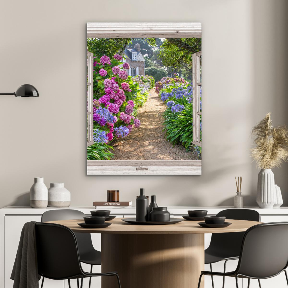 METALLBILD Hortensie - Durchsichtig - Blumen - Sommer - Lila - Weg 60x80 cm - Lila, Metall (60/80cm) - MuchoWow