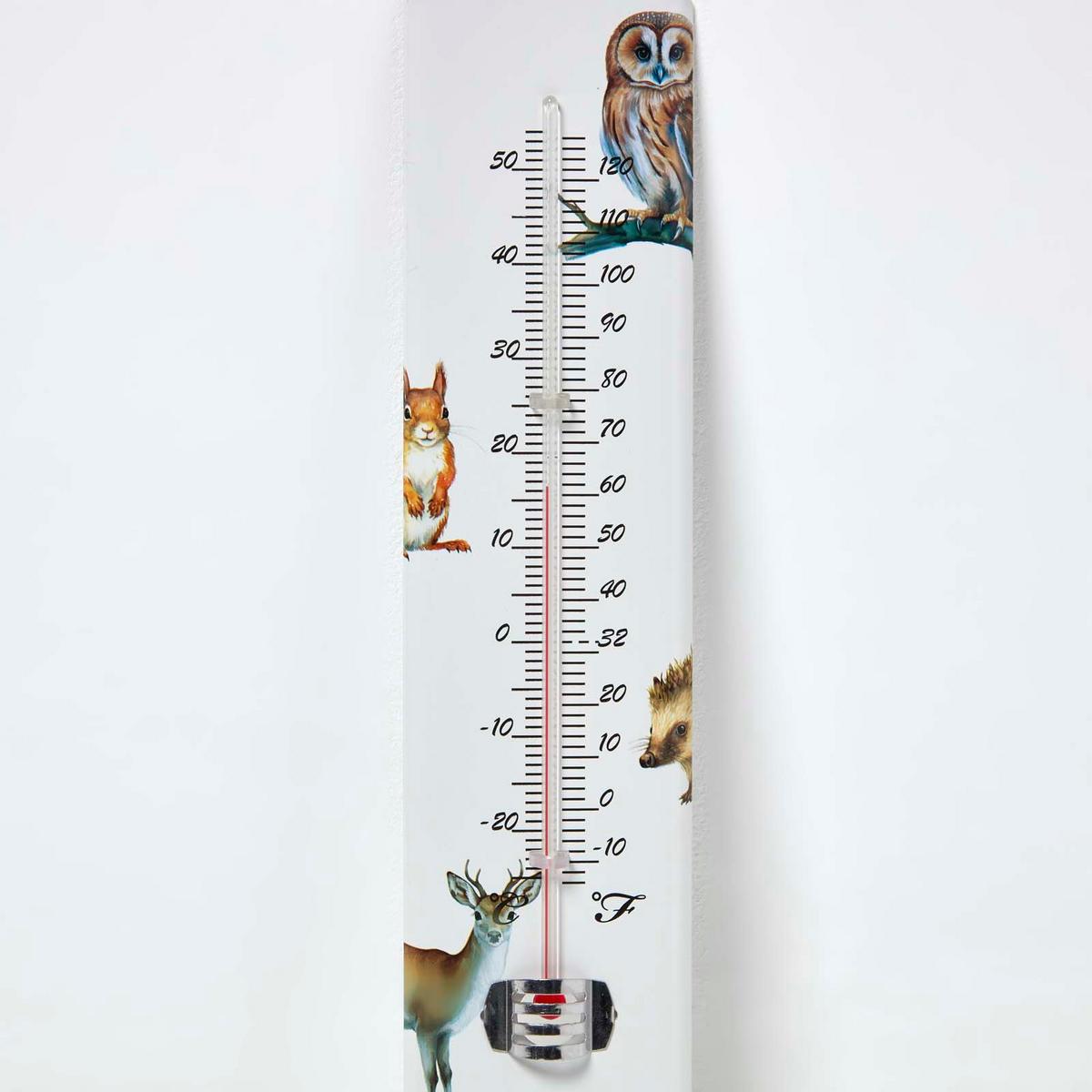 INNEN- & Außenthermometer weiß mit Waldtier-Motiv - Hellbraun/Multicolor, Metall (6.3/29.5/29.5cm) - Homescapes